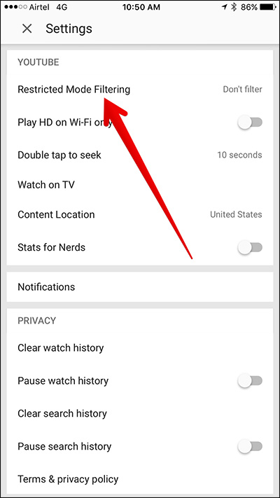 how to put the parental controls on youtube